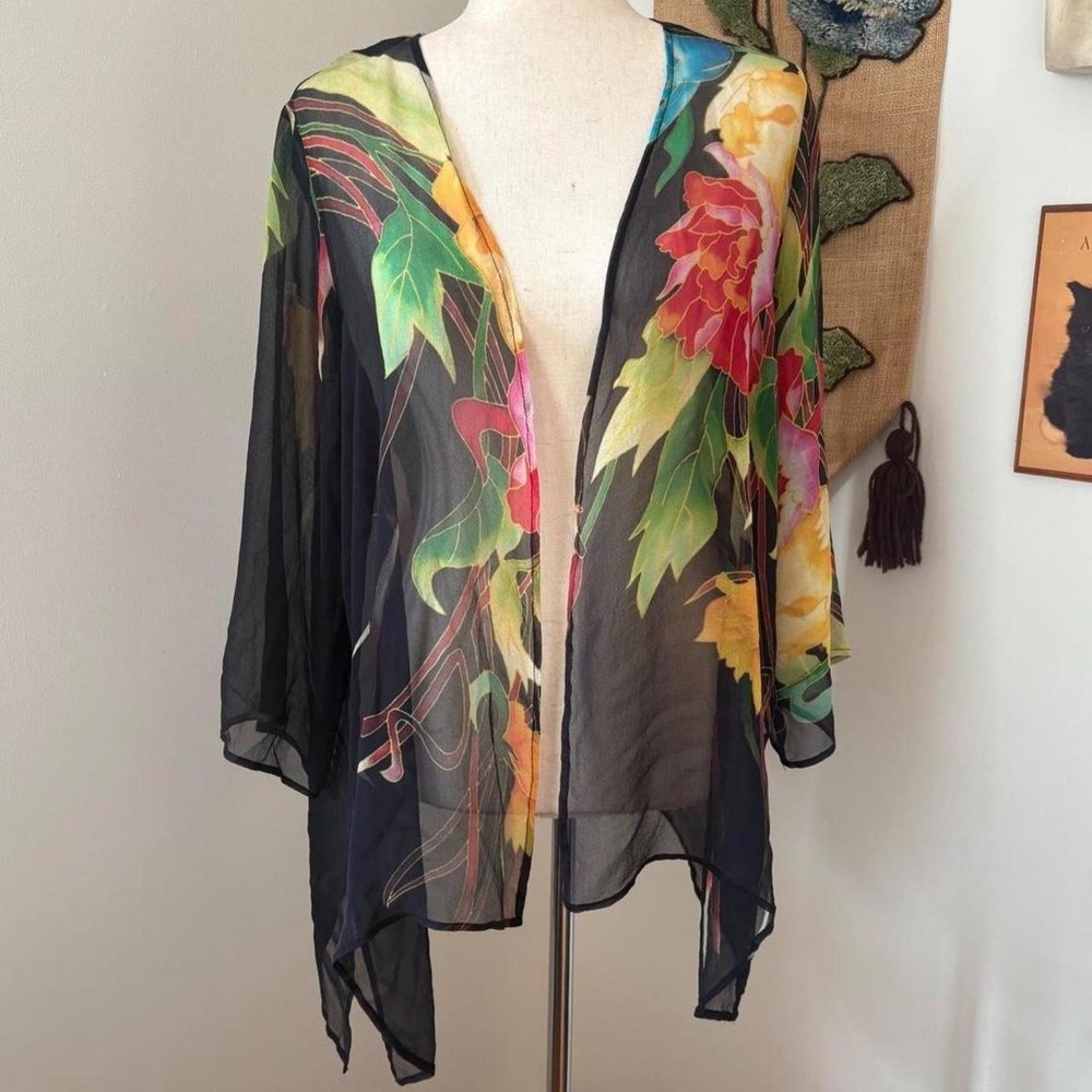 Soft Surroundings Sheer Silk Floral Cardigan
